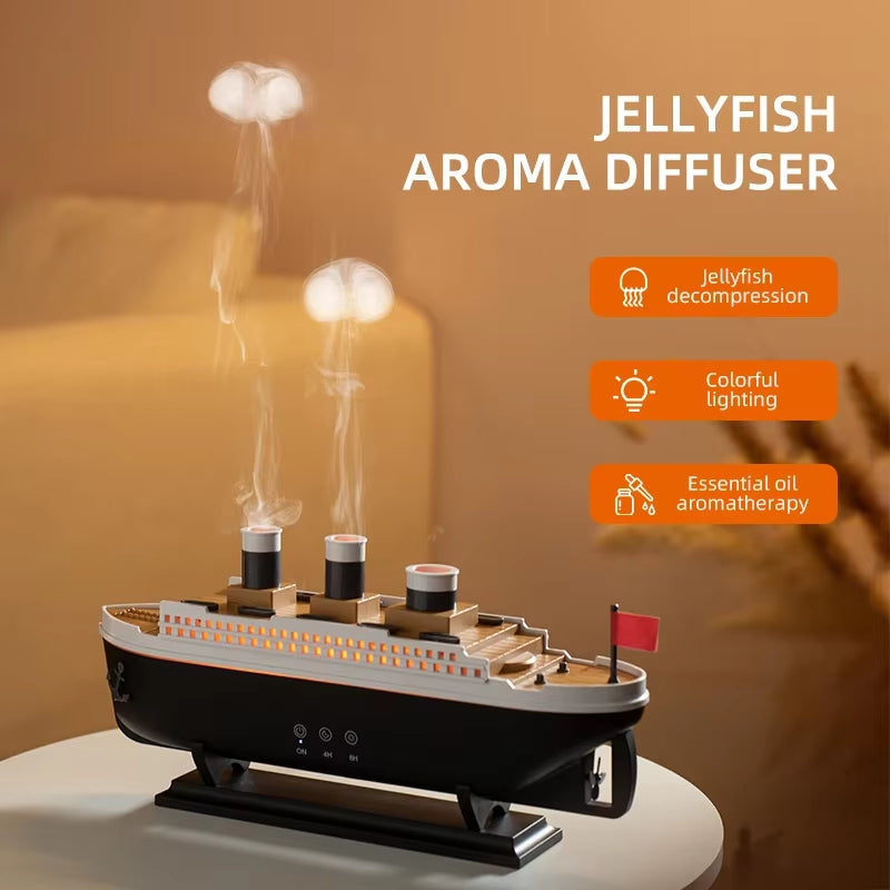 Titanic Ship Model Air Humidifier Home 250Ml Remote Control Essential Oil Jellyfish Smoke Ring Spray Aroma Diffuser Humidifiers