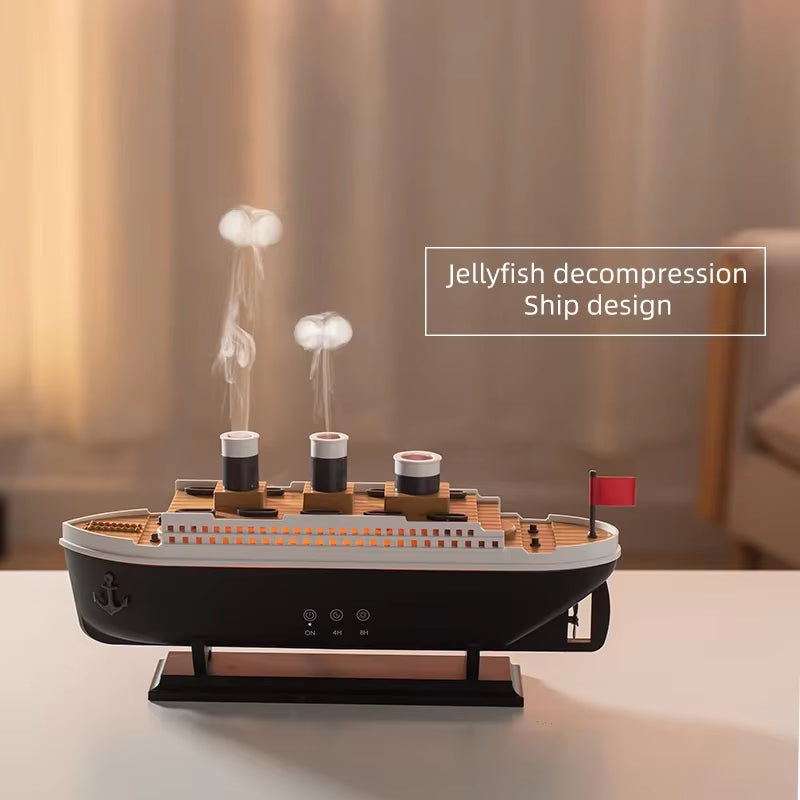 Titanic Ship Model Air Humidifier Home 250Ml Remote Control Essential Oil Jellyfish Smoke Ring Spray Aroma Diffuser Humidifiers