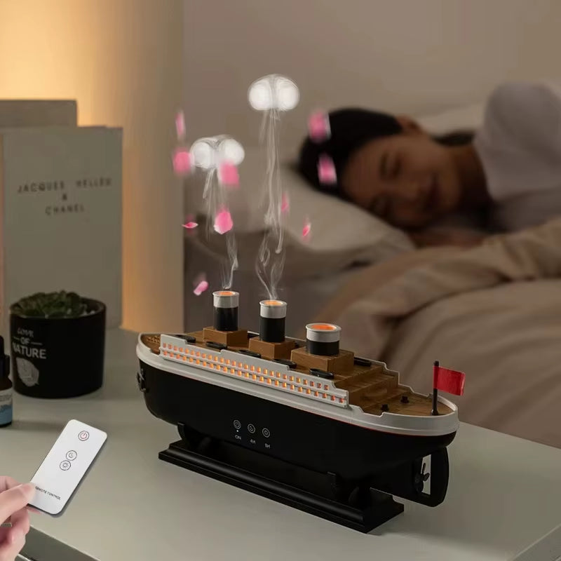 Titanic Ship Model Air Humidifier Home 250Ml Remote Control Essential Oil Jellyfish Smoke Ring Spray Aroma Diffuser Humidifiers